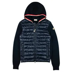 美品★MONCLER・モンクレール・MAGLIA TRICOT CARDIGAN メンズ ブランドアイコンワッペン フード付 トリコロールフードライン スウェット地切替し ダブルジップ ダウンパーカー(S)ダウンジャケット 秋冬物 カジュアル ブランド