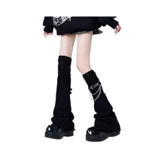 [popomyul] Y2K レッグウォーマー 地雷系 ベルト チェーン付き 厚底靴 韓国ファッション 原宿系 双子コーデ サブカル系 黒 ガーリー 量産型女子 脚長効果 ストリート系 おしゃれコーデ ダンス衣装