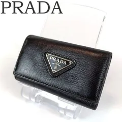 PRADA プラダ 6連キーケース レザー ブラック 黒 三角ロゴプレート 金具シルバー サフィアーノ ブランド 中古