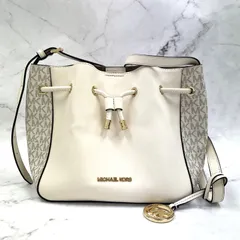 MICHAEL KORS マイケルコース PHOEBE バケット メッセンジャー ミディアム バッグ MKシグネチャー ホワイト ゴールド金具 ショルダーバッグ