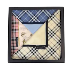 【未使用品・日本製】BURBERRY バーバリー ノバチェック柄 花柄 ハンカチ 3点セット 箱付き ブルー ピンク ベージュ 小物 ギフト 贈り物 プレゼント 綿 コットン ハンドタオル メンズ レディース ユニセックス