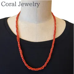 天然赤珊瑚の上品3連ネックレス 約60cm シルバー金具