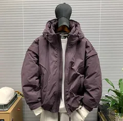 《全新未使用》冬季新作 高品質 フード付きダウンジャケット メンズ カジュアル ワイドフィット タウンウェア 防風 ダウンコート (K)【パープル】