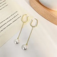 ドロップパール イヤーカフ 揺れるロングチェーン  ゴールド １８金メッキ