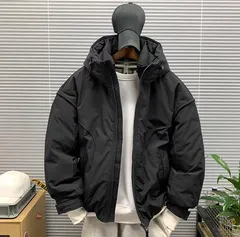 《全新未使用》冬季新作 高品質 フード付きダウンジャケット メンズ カジュアル ワイドフィット タウンウェア 防風 ダウンコート (K)【ブラック】