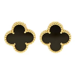 Van Cleef ＆ Arpels ヴァンクリーフアンドアーペル ヴァンテージアルハンブラ オニキス･カルセドニーピアス/K18YG/750-7.5g【♀】【A】【レディース】★■595365【中古】