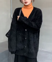 ふわふわ シャギーニットカーディガン 韓国 レディース  長袖 トップス ニット カーディガン 秋  冬 黒 ライトベージュ