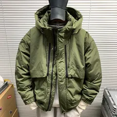 《全新未使用》工装風ダウンジャケット メンズ 高街系 アウトドア 防風 保温 ダウンジャケット (K)【ミリタリーグリーン】