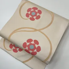 名古屋帯 金彩 可愛い花唐草 織り出し 九寸 正絹 着物 MA-847