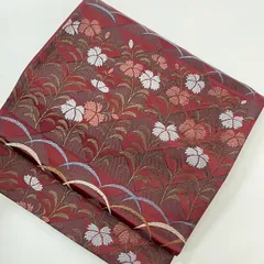 名古屋帯 豪華唐織 草花 鱗 露芝 京袋帯 正絹 着物 MA-848