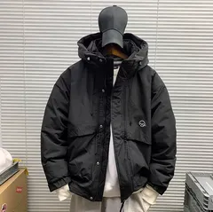 《全新未使用》工装風ダウンジャケット メンズ 高街系 アウトドア 防風 保温 ダウンジャケット (K)【ブラック】