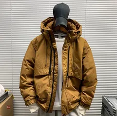 《全新未使用》工装風ダウンジャケット メンズ 高街系 アウトドア 防風 保温 ダウンジャケット (K)【キャラメル】