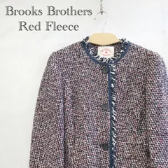 Brooks Brothers ブルックスブラザーズ ツイード ノーカラーコート ポルトガル製 2 ミックス レッド ネイビー ホワイト  レディース ファッションのサムネイル