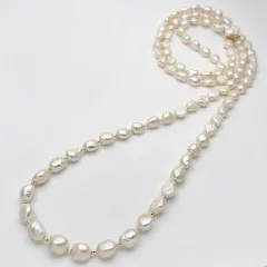 120cm 大粒バロック淡水パール ロングネックレス 本真珠 ゴールド系 金属アレルギー対応 結婚 入園 入学 卒園 卒業 ウエディング ブライダル