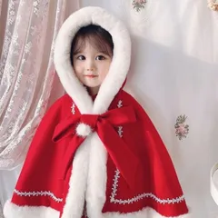 No.143 90cm 130cm もこもこ サンタ ポンチョ キッズ フード付き マント 女の子 子供 防寒 ケープ クリスマス 衣装 コスチューム 可愛い コスプレ 子供服