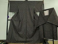 平和屋着物□男性 紬 アンサンブル 色無地 熨斗目花色 正絹 逸品  