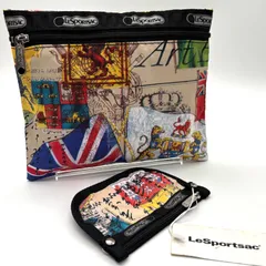 美品　LeSportsac レスポートサック　ユニオンジャックイラスト　ポーチ&コインケース　 カラフル　ナイロン