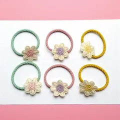 刺繍フラワーヘアゴム 2個セット キッズ 子供 女の子 髪飾り ヘアアクセサリー 花 かわいい ピンク ブルー イエロー 3色 約3cm h-1641