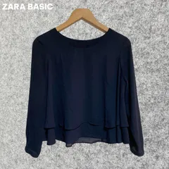 ZARA BASIC ネイビー 長袖 シフォンブラウス Mサイズ