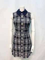 1762 an アン Andy アンディ キャバクラ　ドレス　ツイード　ラメ　襟付き　タイト　ミニ　パールボタン　キャバドレス　XS