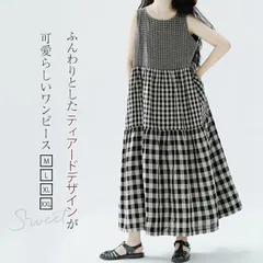 ワンピース 夏 タンクトップワンピース レディース ロング チェック きれいめ フレア ノースリーブ 春夏 切り替え ティアード Aライン ロン