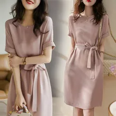 レディース ワンピース 未使用 レディース フォーマル せ ワンピース 大人 上品 ウエストリボン 夏 薄手 無地 ハイウエスト エレガント キ