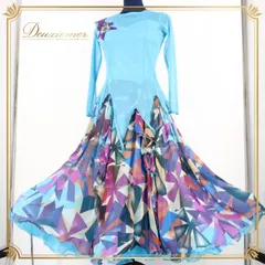 社交ダンス 衣装 スタンダード ドレス ワンピース パーティ衣装 女性用 レディース オールシーズン 水色 ブルー系 Leirena レイリーナ ラインストーン スパンコール マルチカラー 二重仕立て スカート ステージ映え おしゃれ フェミニン 高級感