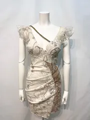 1765 JEWELS ジュエルズ　キャバクラ　ドレス　レース　フラワー　ストーン　タイト　ミニ　フリル　キャバドレス　S