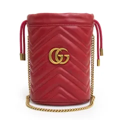 グッチ GGマーモント スモール バケットバッグ ショルダーバッグ 斜め掛け シェブロンキルティングレザー ハイビスカスレッド アンティークゴールド金具 575163 箱付 GUCCI（新品・未使用品）