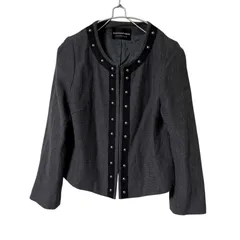 Z1573【美品】STRAWBERRY-FIELDS ストロベリーフィールズ ノーカラージャケット ウール グレー サイズF