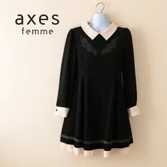 axes femme 襟付きワンピース 黒 白 花柄 刺繍 パール 長袖 フレア M クラシカル Y2K ガーリー モノトーン 厚底コーデ 秋冬 レディース