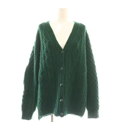 【中古】ドゥロワー Drawer アラン編みミンクパッチカーディガン ニット Vネック カシミヤ混 グリーン レディース ドゥロワー Drawer アラン編みミンクパッチカーディガン ニット V