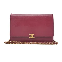 CHANEL シャネル 　チェーンウォレット  キャビアスキン　 プッシュロック　ココマーク　赤    ゴールド金具  ブランド【中古】【送料無料】