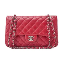 CHANEL シャネル　チェーンショルダーバッグ  マトラッセ　 ラムスキン　 赤 　 シルバー金具  　ダブルフラップ25 　ターンロック  ブランド【中古】【送料無料】
