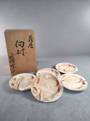 A1244-7/水月窯 虎渓山/若松絵銘々皿5客/共箱/飾皿/盛皿/懐石道具