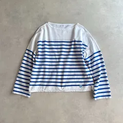 美品 / ORCIVAL オーシバル / WIDE BODY BOATNECK P.O. ドロップショルダー パネルボーダー ラッセル ワイド バスクシャツ / レディース対応 1 / フランス製 / ホワイト×ブルー / トップス