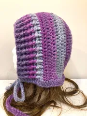 ハンドメイド　パープル＆グレー　グラデーション　バラクラバ　ボンネット　耳当てニット帽