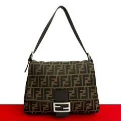 極 美品 FENDI フェンディ マンマバケット ズッカ FF 柄 キャンバス レザー 本革 セミ ワン ショルダーバッグ トートバッグ ブラウン 23990