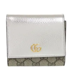新品同様 グッチ GGマーモント 598587 GGスプリームキャンバス シルバー 二つ折り財布 0066 GUCCI