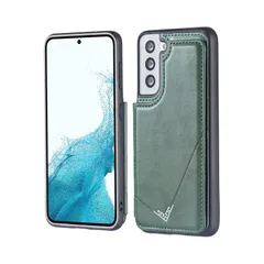 【数量限定】軽量 お洒落シンプル ）手作り 耐久性 ダークグリーン カード収納 スマホバックカバー（ SAMSUNG スタンド機能付き 対応 SCG13 財布型 /au SC-51C 落下防止 5G/docomo S22 サムスンs22 Galaxy 手帳型ケ