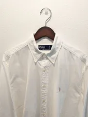 美品　90's　Polo by Ralph Lauren　ポロバイラルフローレン　シャツ　白　ホワイト　オックスフォード　ボタンダウン　ポニー刺繍　カナダ製　メンズ　長袖