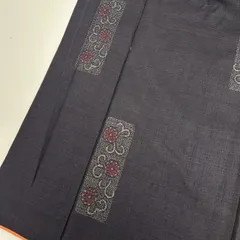 縮み結城紬 正絹 濃紺 亀甲花唐草 絣 袷 着物 MK-858