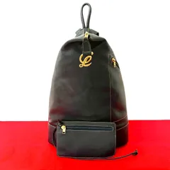極 美品 ポーチ付き LOEWE ロエベ ヴィンテージ アントン アナグラム ロゴ 金具 レザー 本革 リュックサック デイパック ネイビー 08669