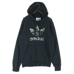 adidas アディダス 裏起毛 トレフォイルロゴプリント 長袖 スウェットパーカー S ブラック レディース 古着