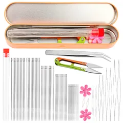 新品 RMTIME ビーズ針58本セット、長いストレートビーズ糸針50本、糸通し付きビッグアイビーズ針8本、針ボトル、糸はさみ、ブレスレットやジュエリー作成用ピンセット。