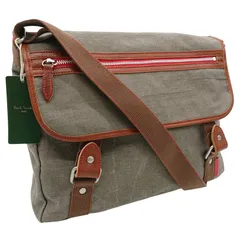 【未使用】Paul Smith ポールスミス メッセンジャーバッグ キャンバス地／レザー ショルダーバック  ベージュグレイ ブラウン  メンズ レディース