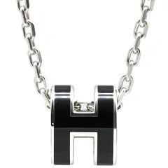 エルメス HERMES ネックレス ポップアッシュ ミニ ペンダント メタル ラッカー ブラックXシルバー シルバー金具 Hモチーフ  【箱】【中古】