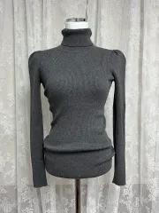 XS) ローレン ラルフローレン パフスリーブ ゴージ タートルネック ニット グレー