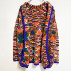 【3点以上まとめ買いで20%OFF】古着 used　長袖デザインカーディガン　ニット　セーター　レインボーカラー　マルチカラー　ポケット　レトロ　秋冬服