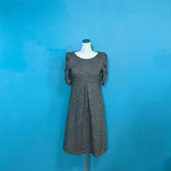 1530 アナイANAYI ラメツイード調Aラインワンピース 38 半袖　グレー